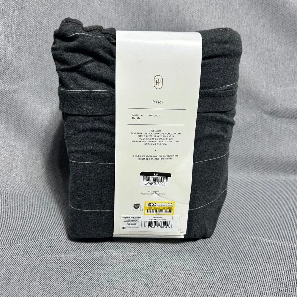 Threshold Twin Jersey Sheet Set Charcoal Gray Striped 100% Cotton 3pc Set